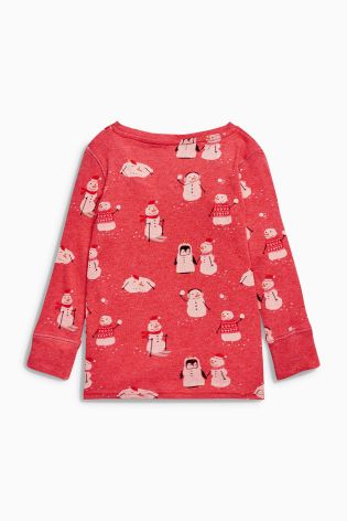 Red Snowman And Penguin Snuggle Pyjamas (9mths-8yrs)